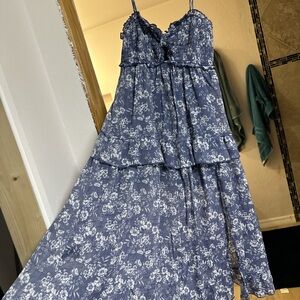 Trixxi Blue and White Smocked Dress